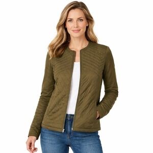 Lucky Brand‎ Womens Olive Green Quilted Front Zip Jacket Size S Small